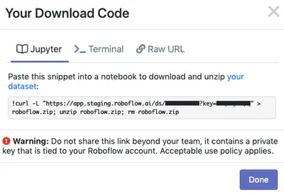 The window that appears for "show download code" after selecting "Continue."